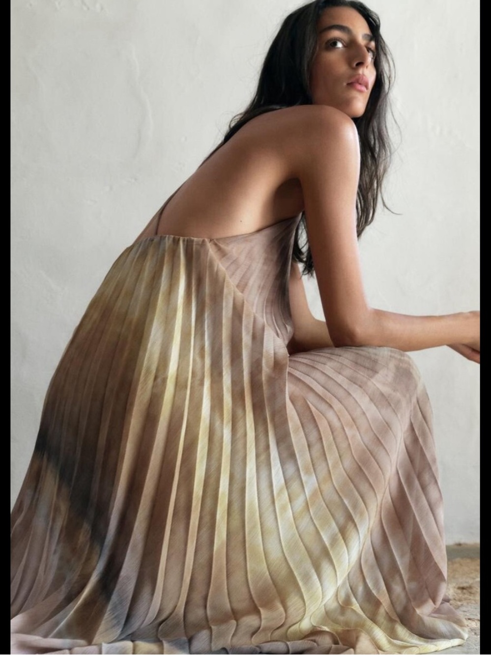 Zara Pleated Backless Halter Dress Size Small